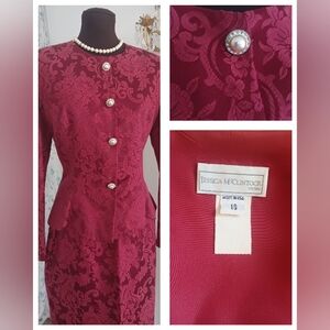 Vintage 80s Jessica McClintock Bridal Wedding Skirt Suit Blazer Jacquard Floral